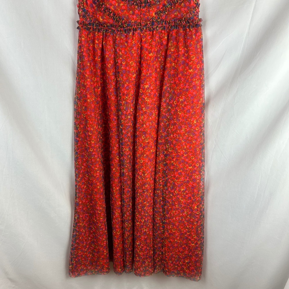 Boden Red Floral Tulle Maxi Dress Ruffle V-Neck Flutter Sleeve US 6 Party Event - Picture 7 of 8